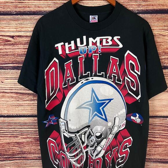 Vintage 1990s Dallas Cowboys Thumbs Up Mega Print T-shirt - Picture 2 of 7